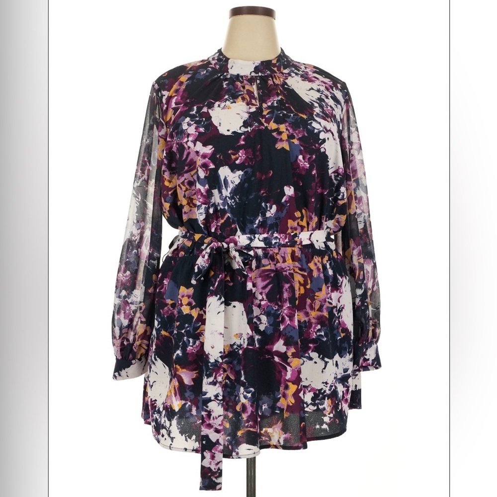 Floral Print Sheer Long Sleeve Mini Dress